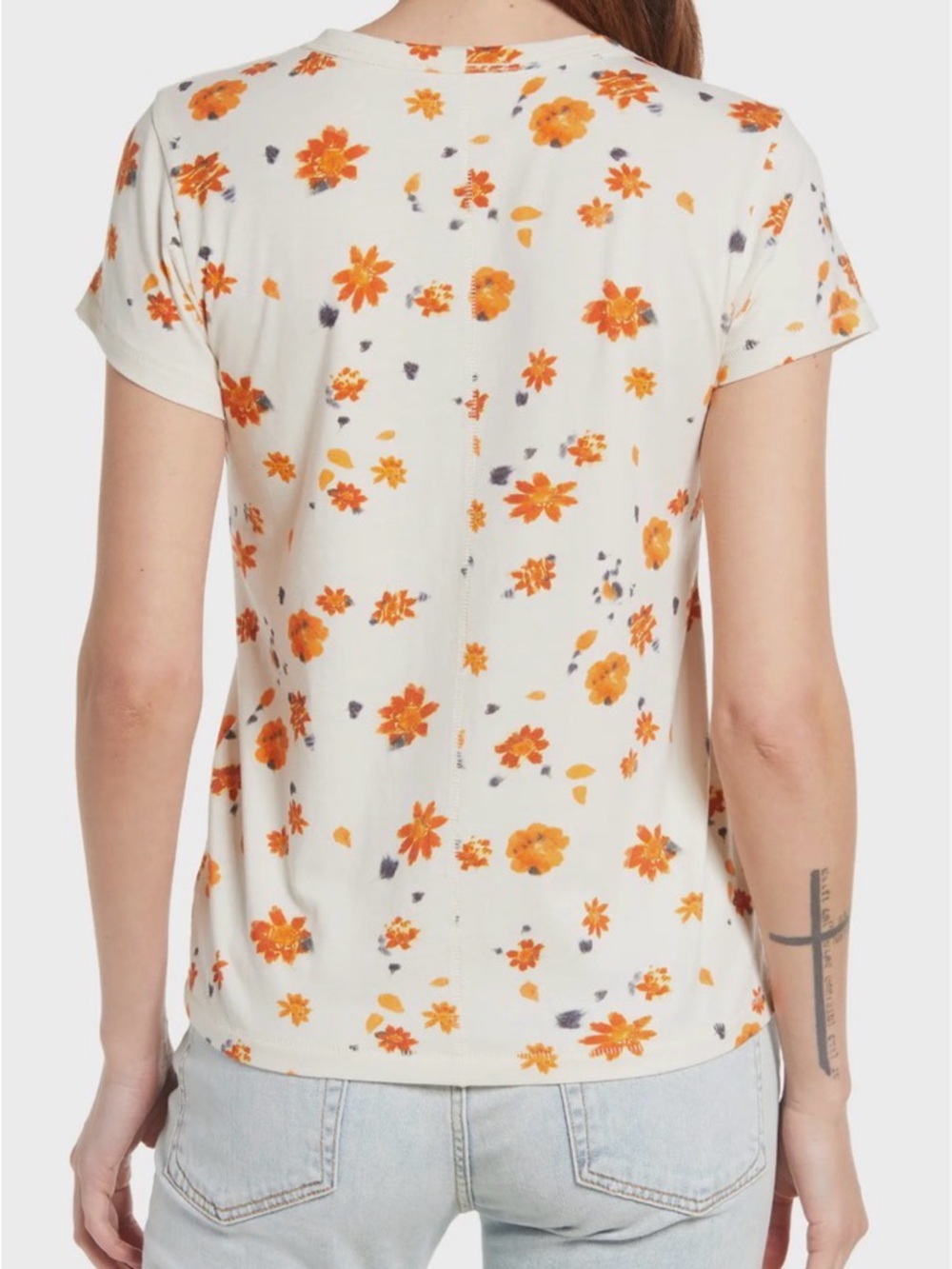 rag & bone All Over Poppy Floral Pima Cotton Jersey Tee White Orange Sz L - Picture 7 of 12